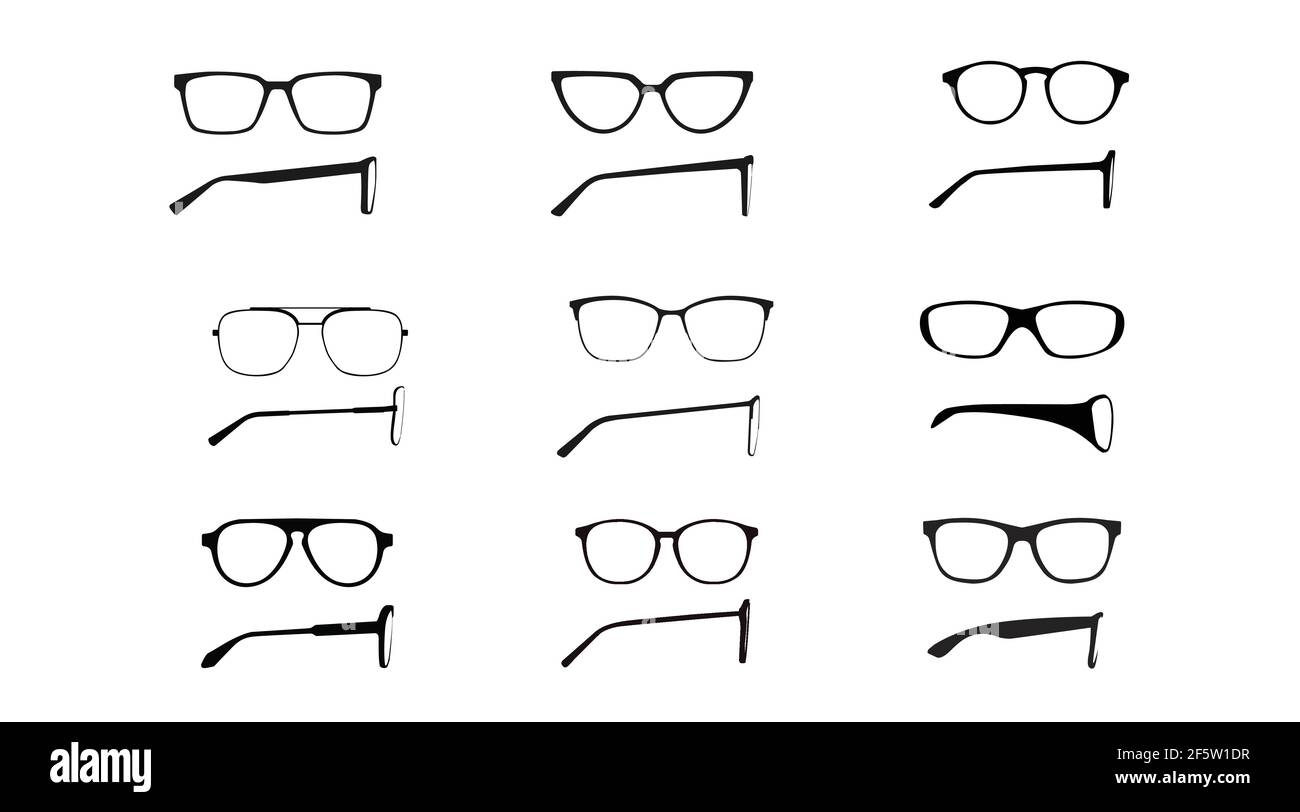 Vector isolated Illustration of a Glasses Frame Set. Set of Black