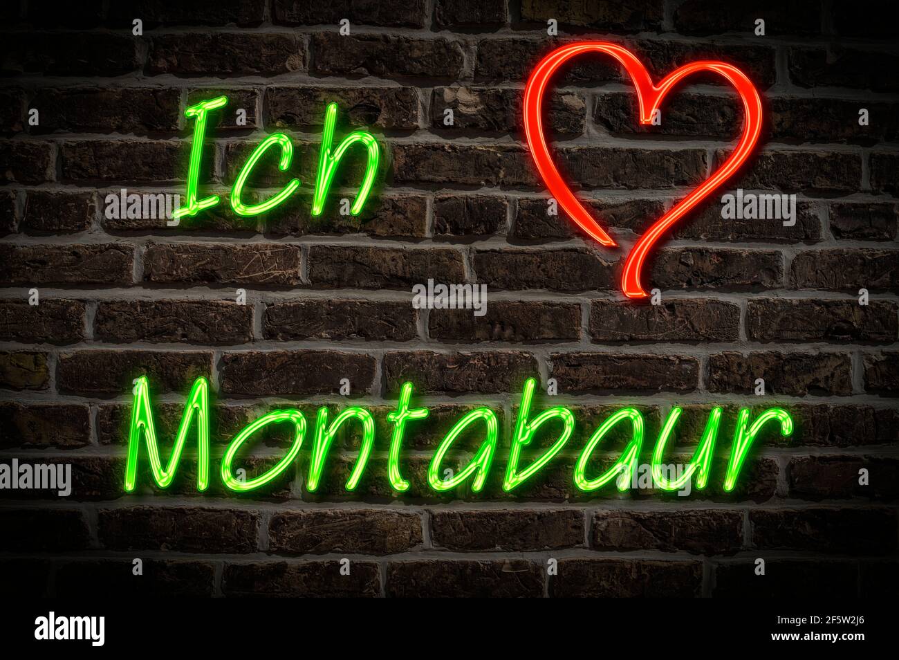 Leuchtreklame, Ich liebe Montabaur, Rheinland-Pfalz, Deutschland, Europa | Illuminated advertising, I love Montabaur, Rhineland-Palatinate, Germany, E Stock Photo