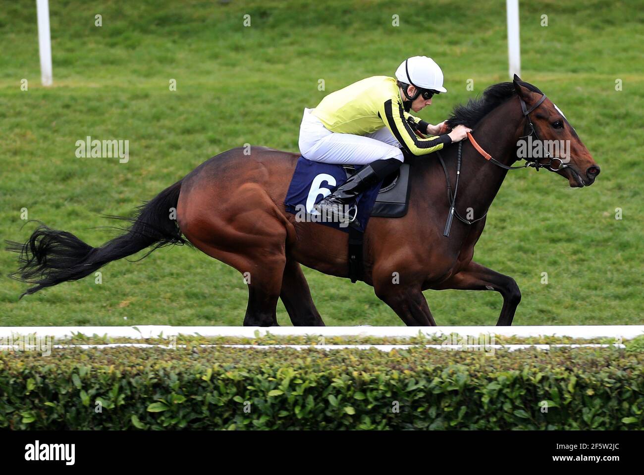 George Peabody ridden by Callum Shepherd on their way to winning the Unibet Novice Stakes (Div 1) at Doncaster Racecourse. Picture date: Sunday March 28, 2021. Stock Photo