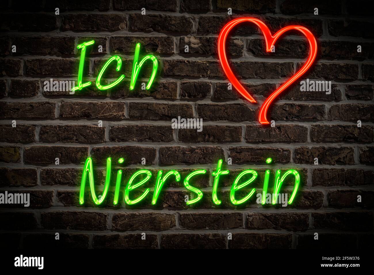Leuchtreklame, Ich liebe Nierstein, Rheinland-Pfalz, Deutschland, Europa | Illuminated advertising, I love Nierstein, Rhineland-Palatinate, Germany, E Stock Photo