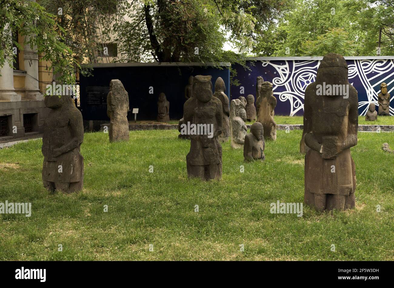 Standing stone idols (5th - 13th century BC), Historical Museum, Dnipro, Ukraine. Stock Photo