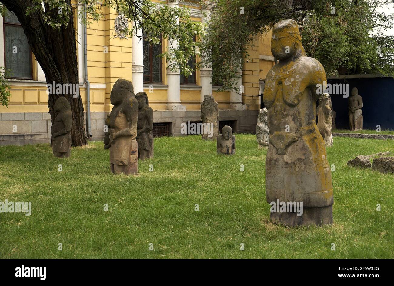 Standing stone idols (5th - 13th century BC), Historical Museum, Dnipro, Ukraine. Stock Photo