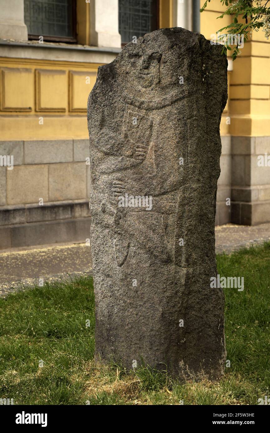 Standing stone idol (7th century BC), Historical Museum, Dnipro, Ukraine. Stock Photo