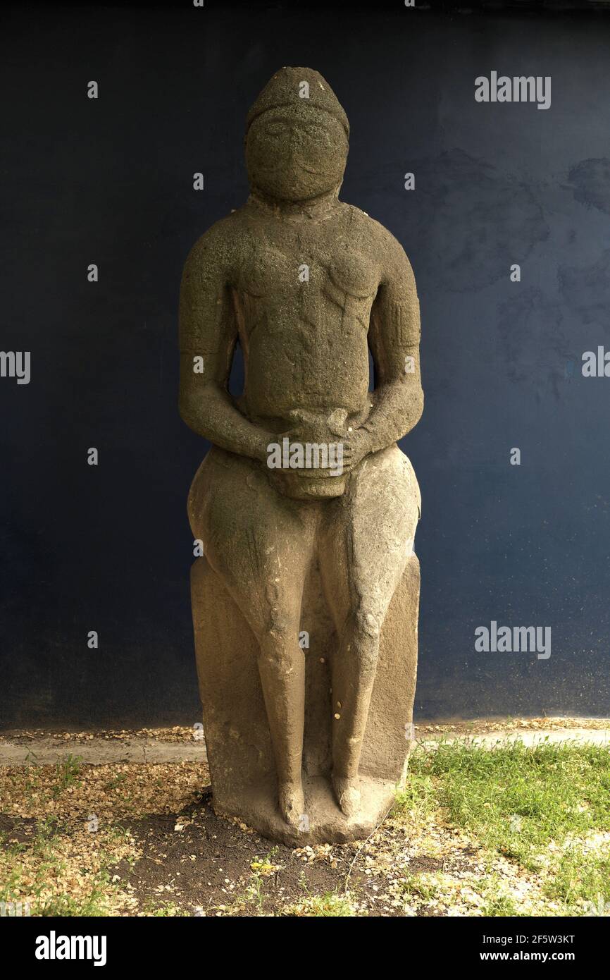 Seated stone idol (5th - 13th century BC), Historical Museum, Dnipro, Ukraine. Stock Photo