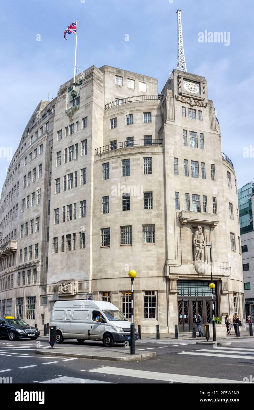 The listed art deco BBC Broadcasting House in Portland Place, London. Stock Photo
