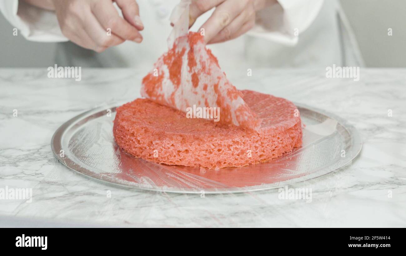 Step by step. Removing freshly baked cake layers from the cake pan to