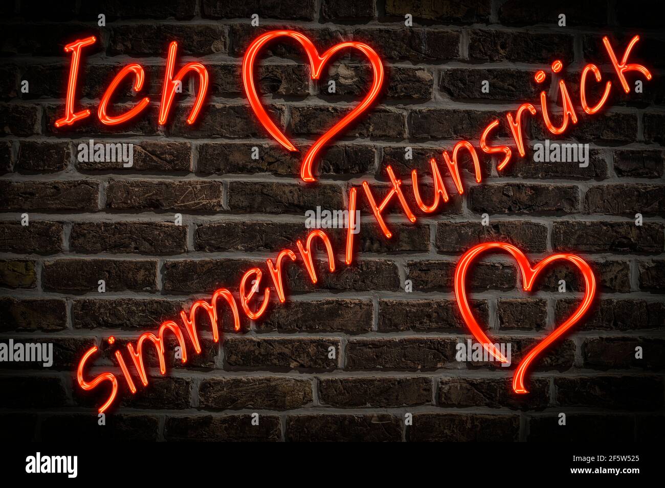 Leuchtreklame, Ich liebe Simmern/Hunsrück, Rheinland-Pfalz, Deutschland, Europa | Illuminated advertising, I love Simmern/Hunsrück, Rhineland-Palatina Stock Photo