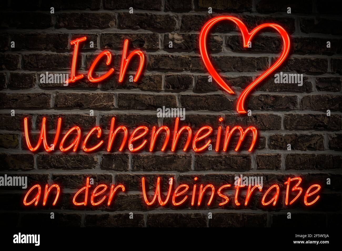 Leuchtreklame, Ich liebe Wachenheim an der Weinstraße, Rheinland-Pfalz, Deutschland, Europa | Illuminated advertising, I love Wachenheim an der Weinst Stock Photo