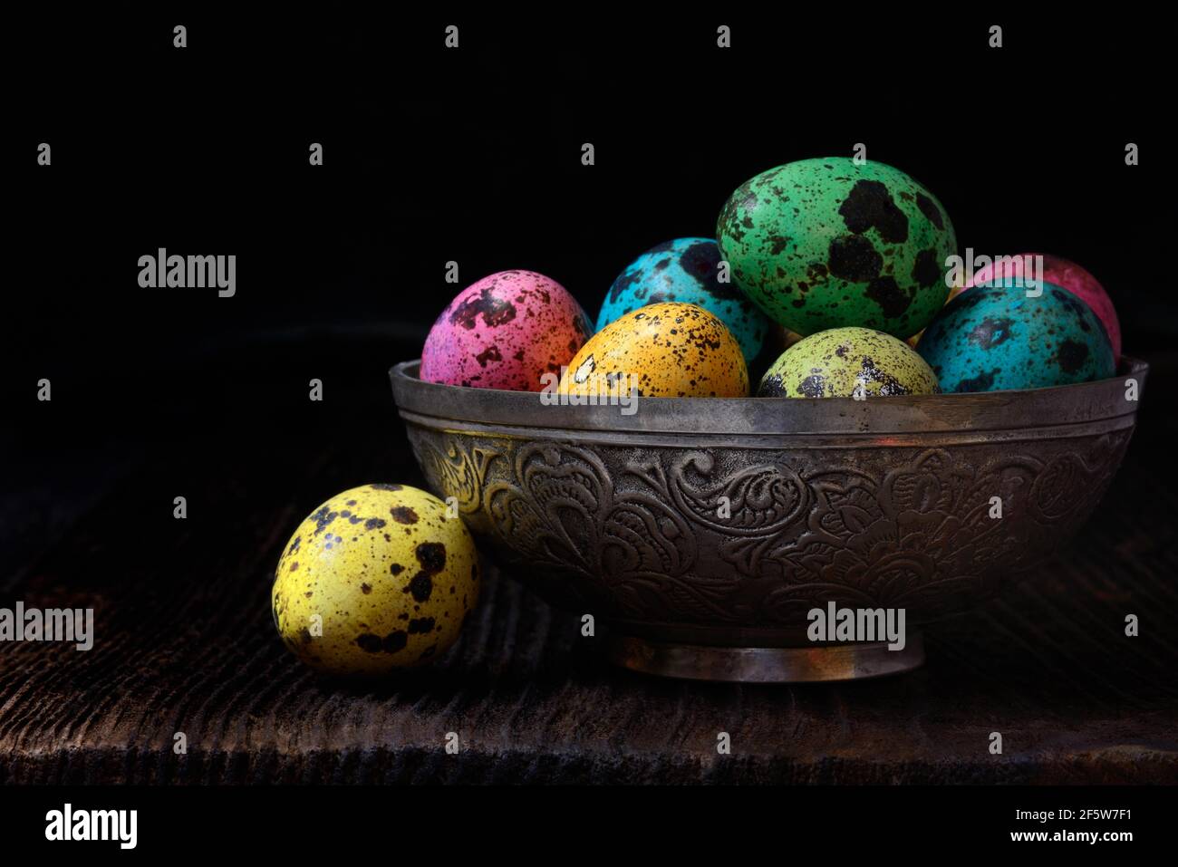 Coloured quail eggs in shell, Easter eggs, Germany Stock Photo
