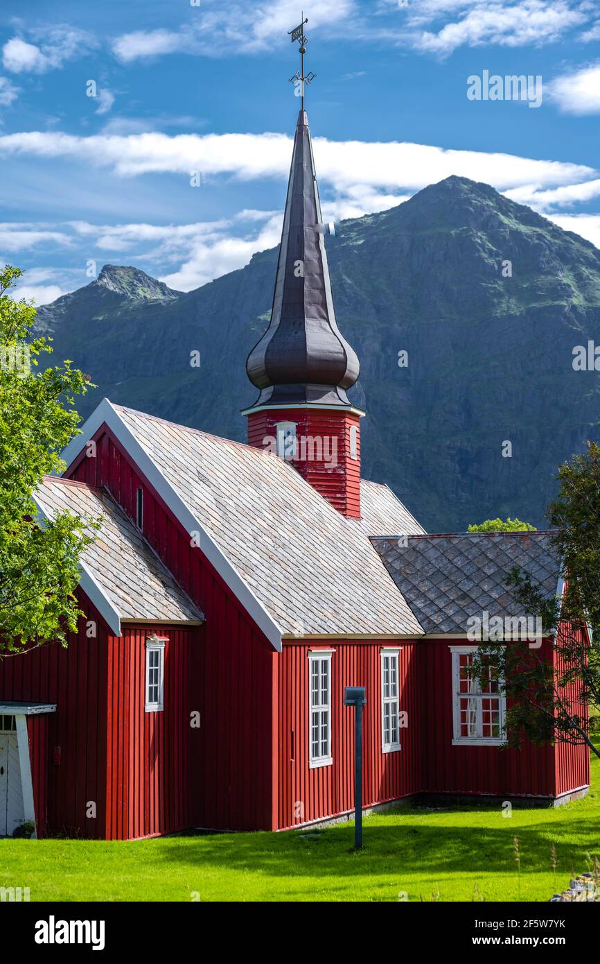 Flakstad Church, Lofoten, Nordland, Norway Stock Photo