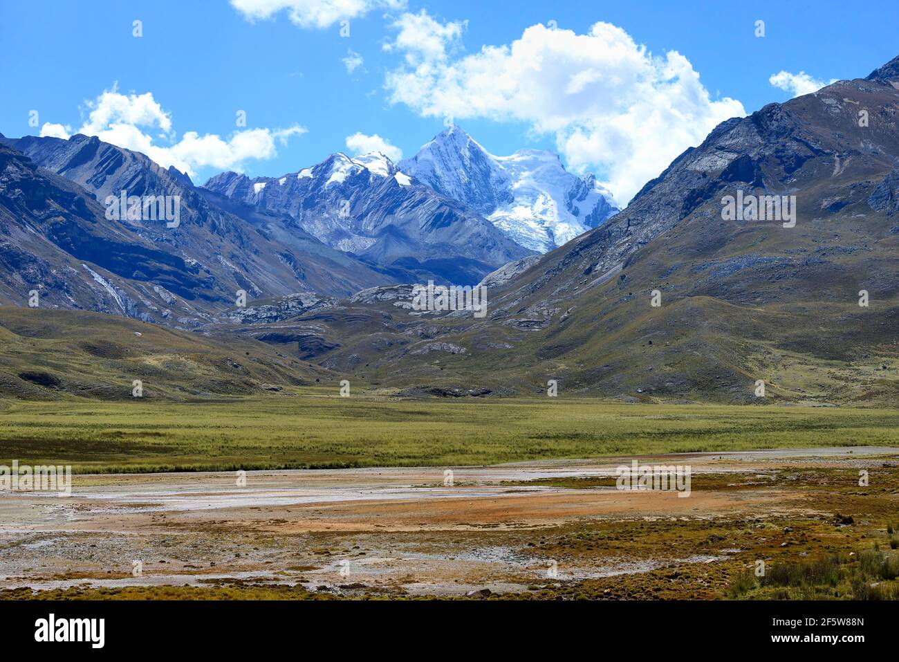 High moor, in the back mountain range with Nevado Tuco, Cordillera Blanca, Recuay Province, Peru Stock Photo