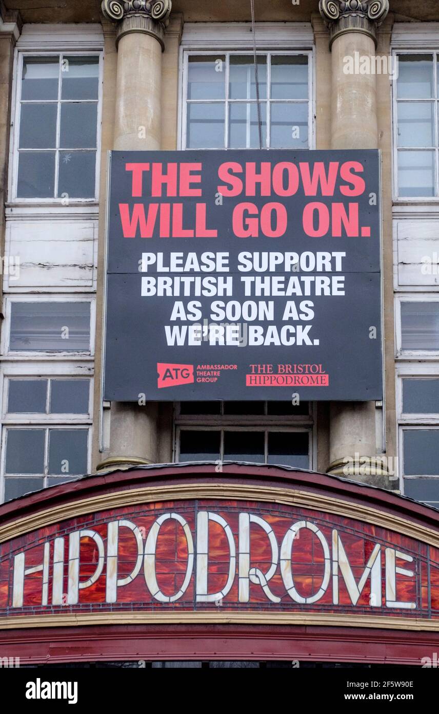 The sign for the Bristol Hippodrome theatre closed during the