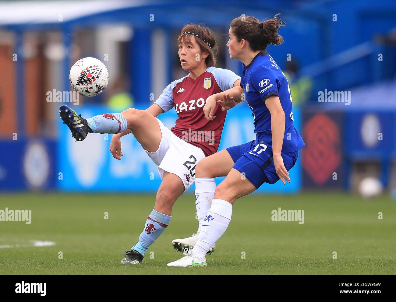 Aston Villa S Mana Iwabuchi Left And Chelsea S Jessie Fleming Battle For The Ball During The Fa Women S Super League Match At Kingsmeadow London Picture Date Sunday March 28 2021 Stock Photo Alamy
