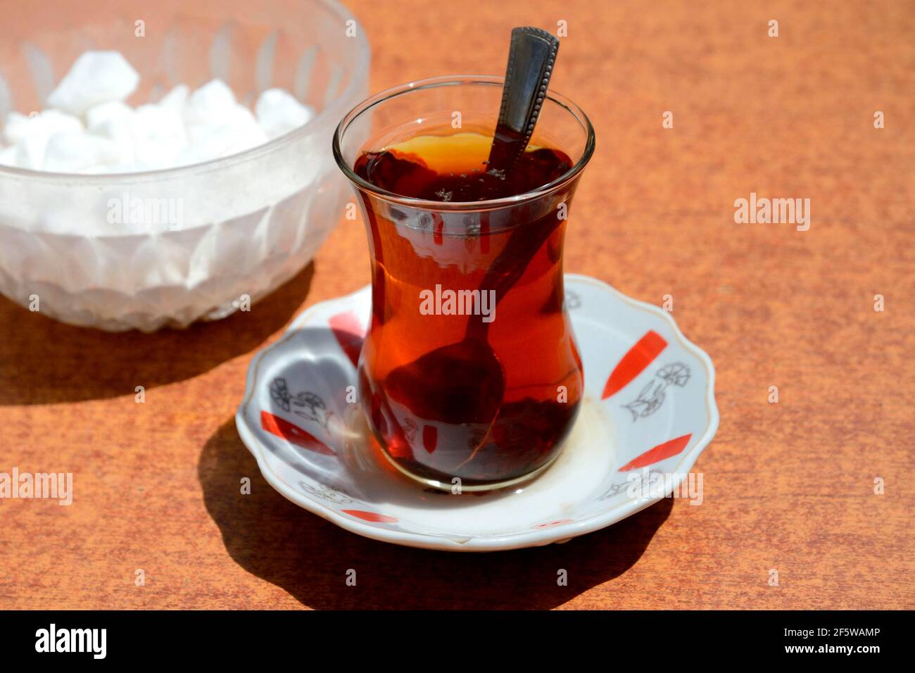 Turkish tea glass with tea, Turkey Stock Photo