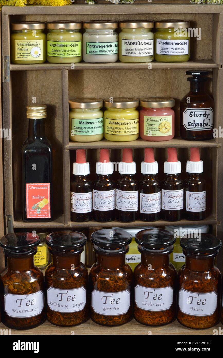 Various (tincture) en, ointments, teas Stock Photo