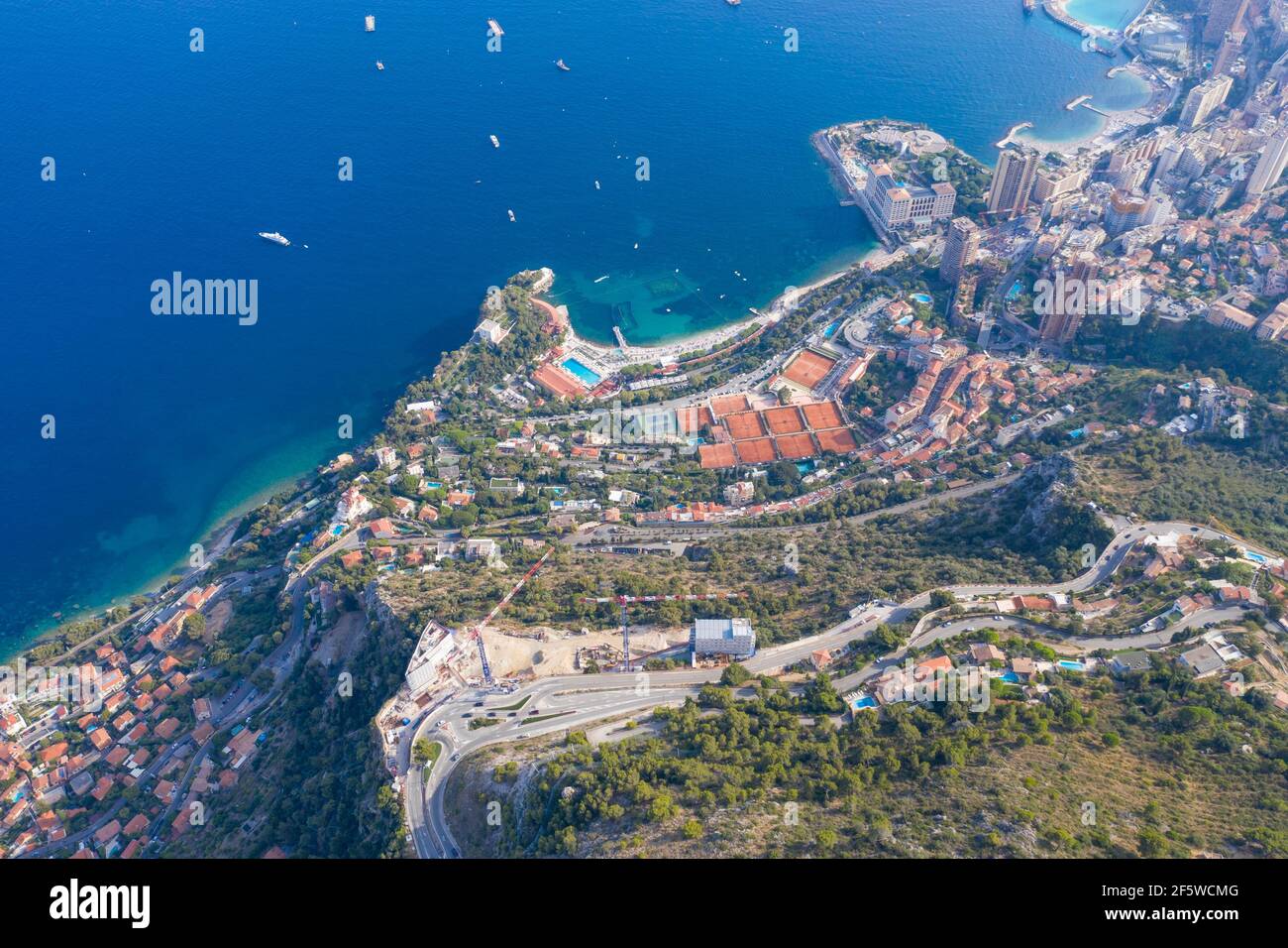 Aerial view western part of Roquebrune Cap Martin, tennis courts of the  Monte-Carlo-Country-Club and the Monte-Carlo Beach Hotel, construction site  Stock Photo - Alamy