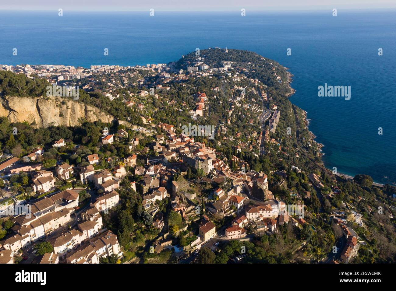 Aerial view Roquebrune Cap Martin, medieval village and Cap Martin ...