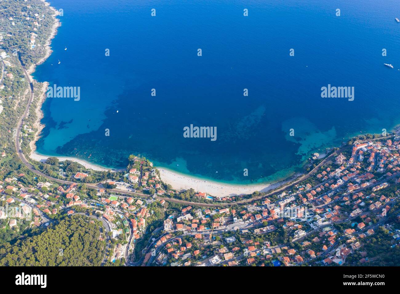 Aerial view of Roquebrune Cap Martin with the beaches Golfe Bleu and Buse  west of Cap Martin and the Pointe de Cabbe, seen from Mont Gros, Department  Stock Photo - Alamy