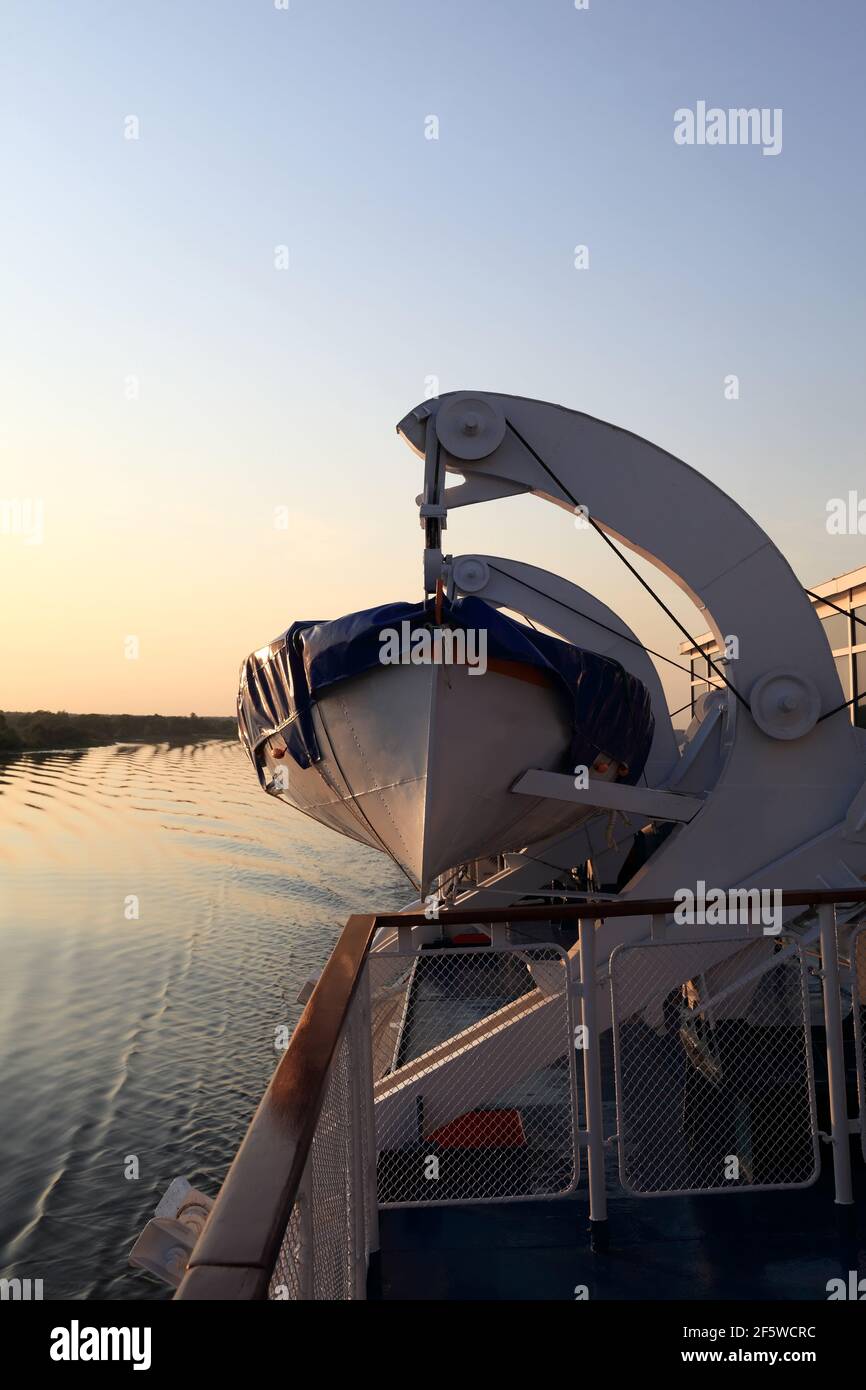Details of a boat on the ship at sunset Stock Photo