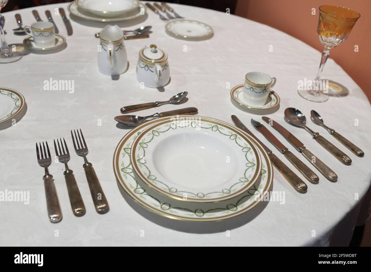 Set of cutlery on the dining table in the restaurant Stock Photo Alamy