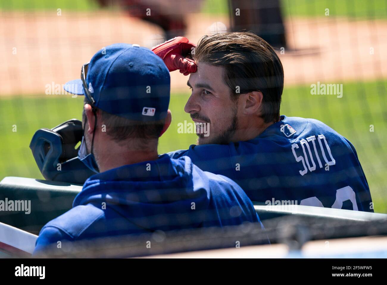 Los Angeles Dodgers shortstop Jacob Amaya (52) throws to first for an out  during a spring training game against the Cleveland Indians, Saturday,  March Stock Photo - Alamy