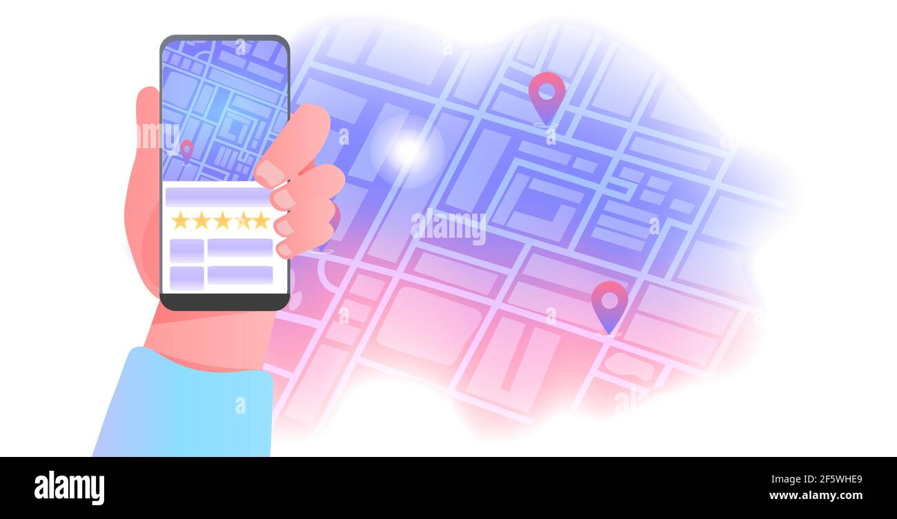 human hand using navigation app on smartphone screen mobile route map