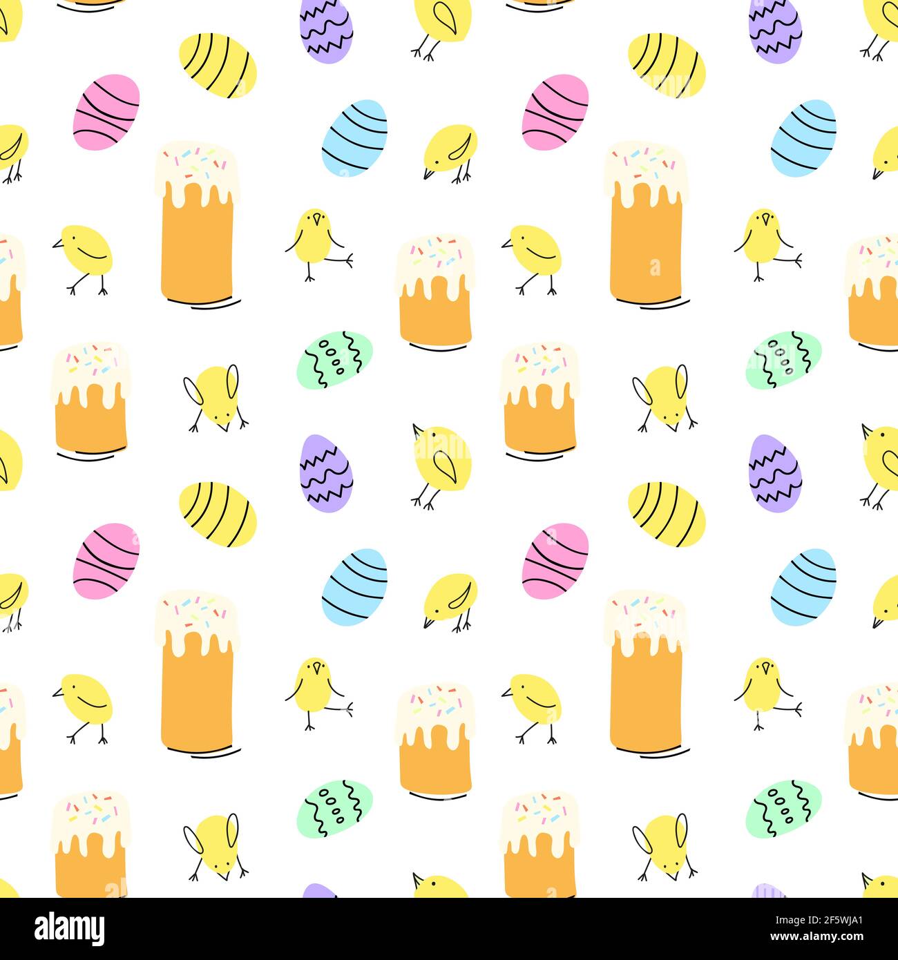 Easter seamless pattern pastel colors in cartoon style with Easter cake