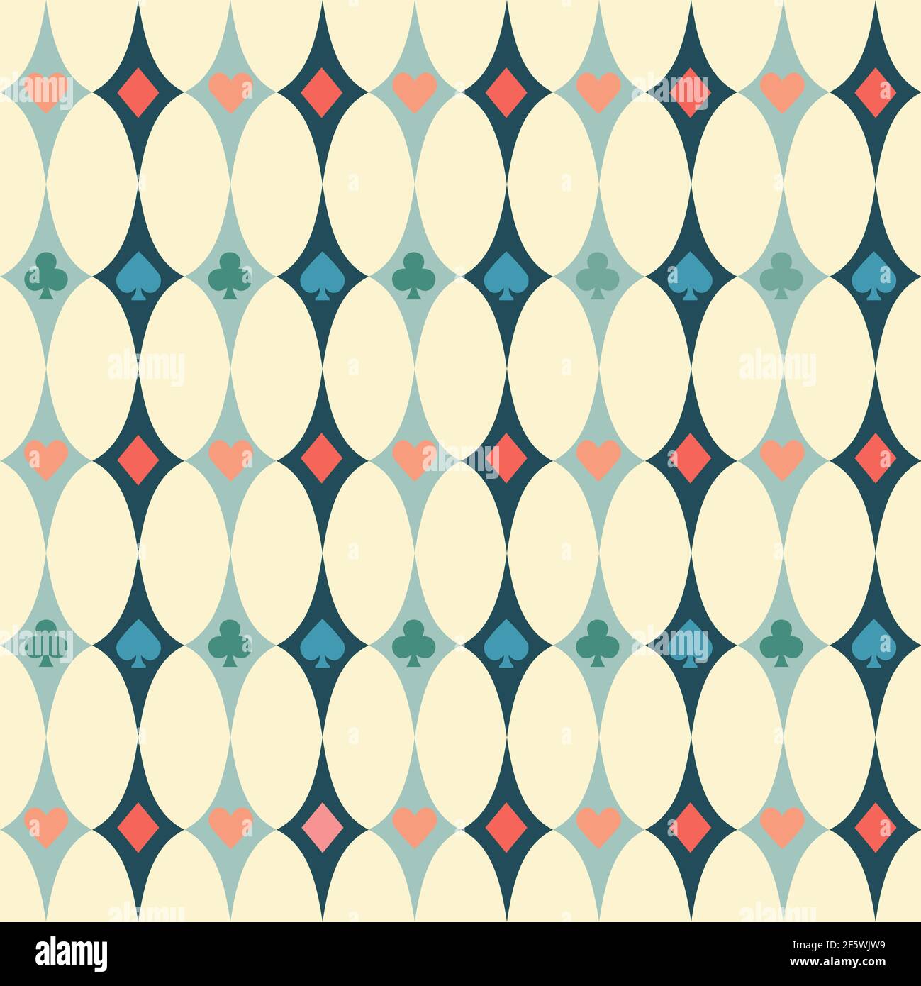 Seamless pattern with card suits for textiles, retro vintageinterior design, for book design, website background Stock Vector