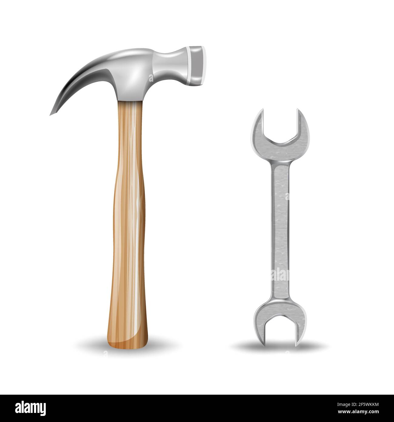 Hammer and wrench tools cartoon icon. Realistic hammer tool and metal wrench  key working kit. Repair equipment symbols. Vector illustration isolated o  Stock Vector Image & Art - Alamy
