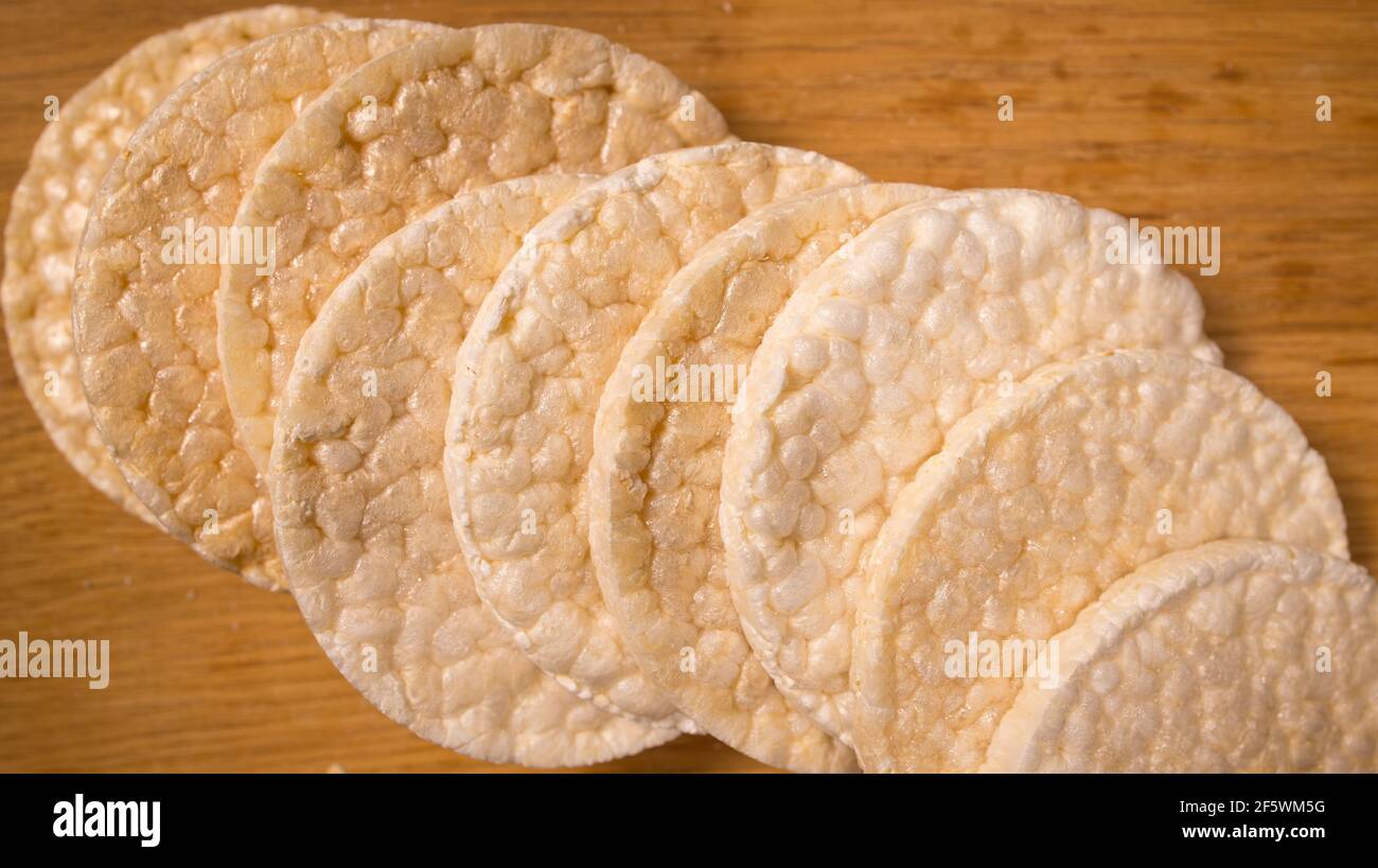 Rice Waffels on a wooden table Stock Photo