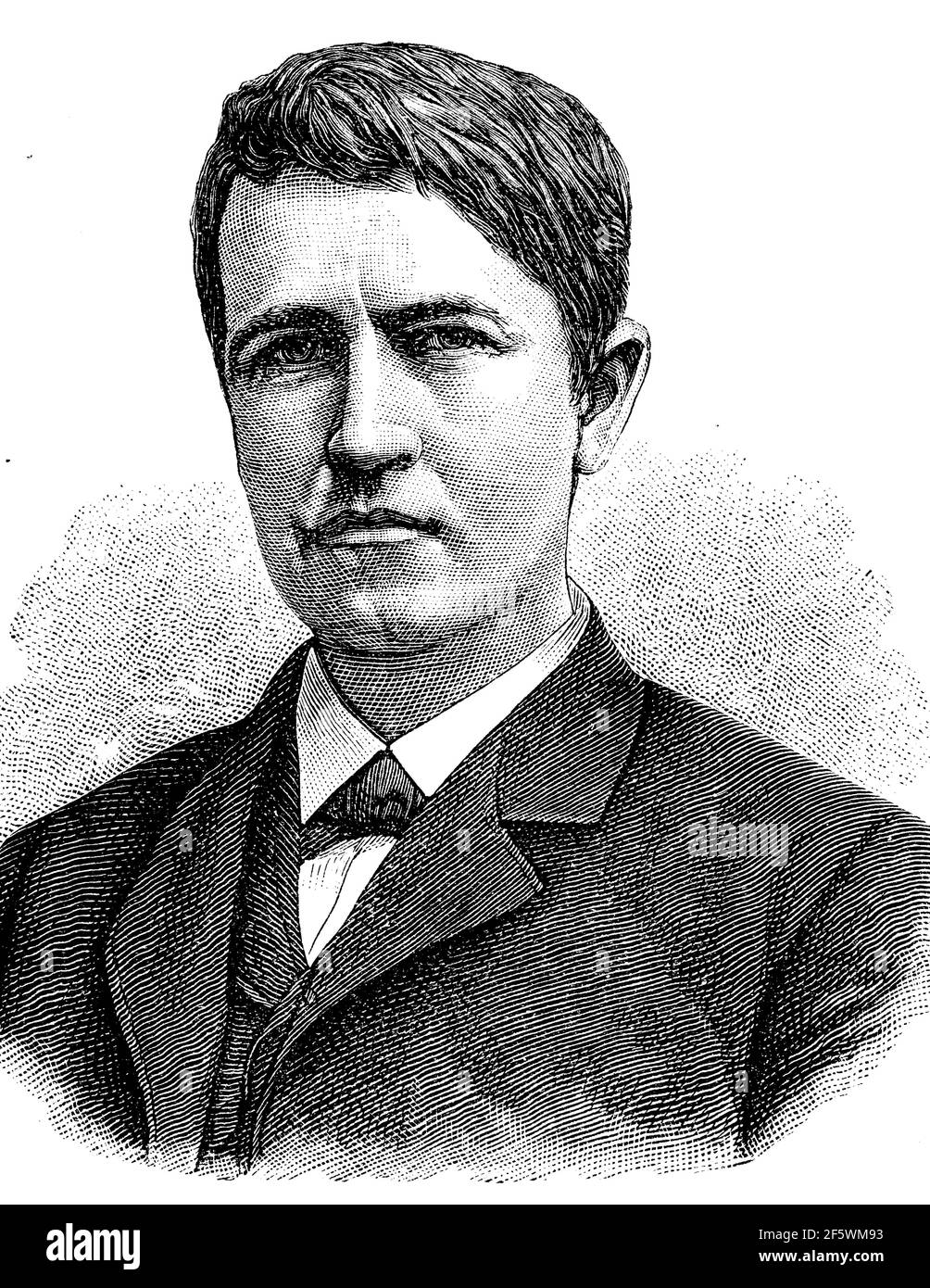 Thomas Alva Edison, February 11, 1847 - October 18, 1931, was a U.S. inventor, electrical engineer, and entrepreneur specializing in electricity and electrical engineering  /  Thomas Alva Edison, 11. Februar 1847 - 18. Oktober 1931, war ein US-amerikanischer Erfinder, Elektroingenieur und Unternehmer mit dem Schwerpunkt auf dem Gebiet der Elektrizität und Elektrotechnik, Historisch, historical, digital improved reproduction of an original from the 19th century / digitale Reproduktion einer Originalvorlage aus dem 19. Jahrhundert, Stock Photo