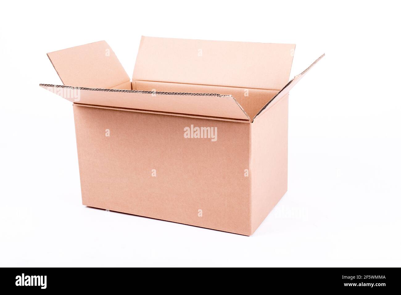 Open cardboard box on white background, mid sized, empty, box Stock ...