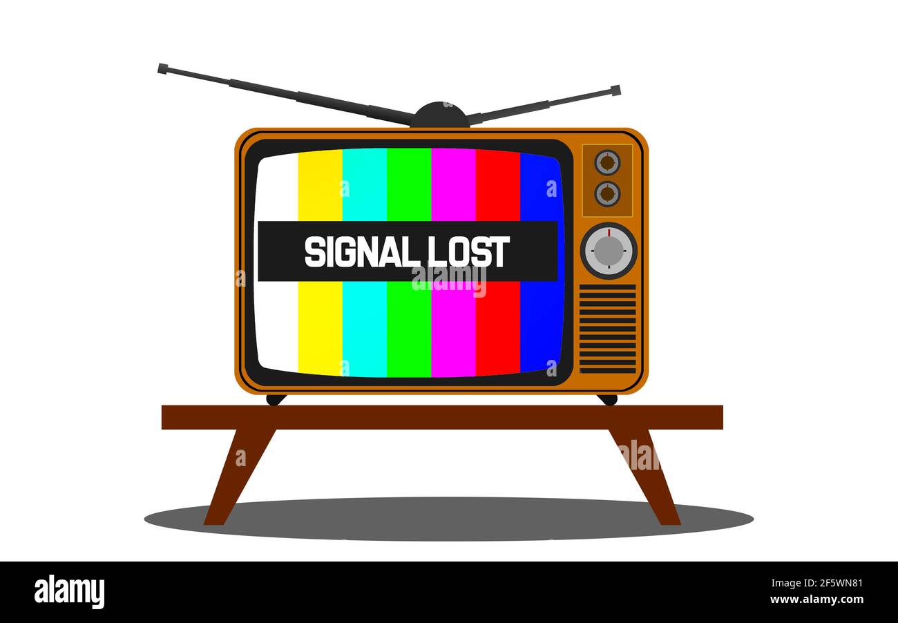An illustration of an old TV with a colorful screen and a "SIGNAL LOST