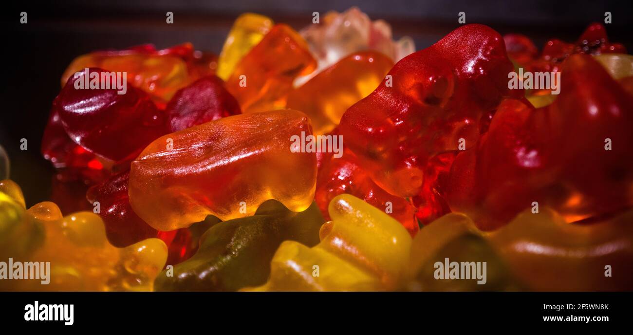 Colorful Gummy Bears or jelly babies in close-up Stock Photo