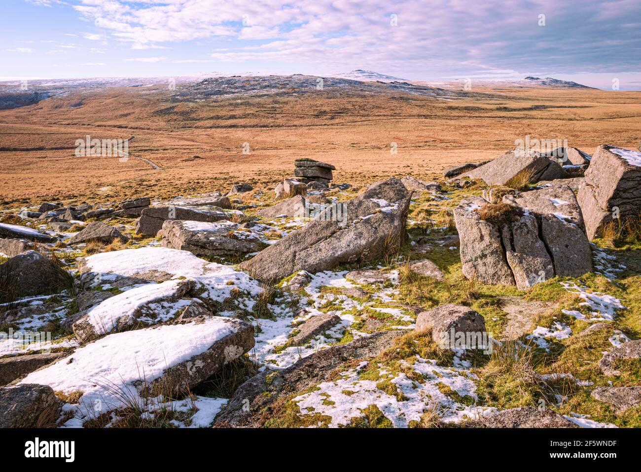 View from Oke Tor including High Willhays, East Mill Tor, Yes Tor, and West Mill Tor, Dartmoor National Park, Devon, England, UK. Stock Photo