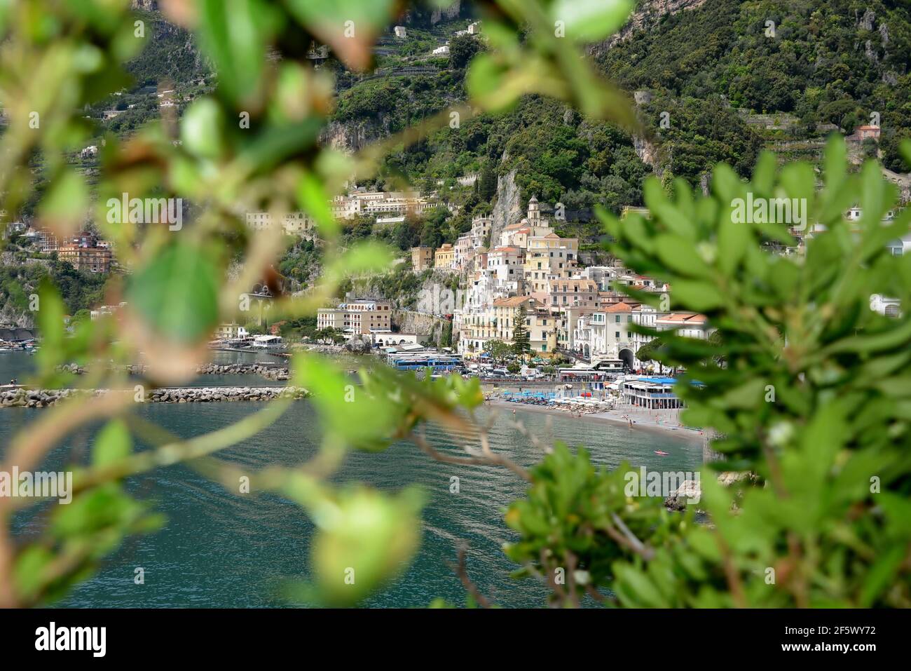 Amalfi is a city in a suggestive natural environment,Between the ninth and eleventh centuries, it was the seat of a powerful maritime republic. Cathed Stock Photo