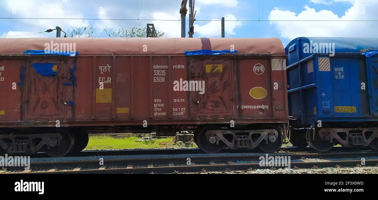 Cargo Containers Transportation On Freight Train By Railway. Intermodal ...