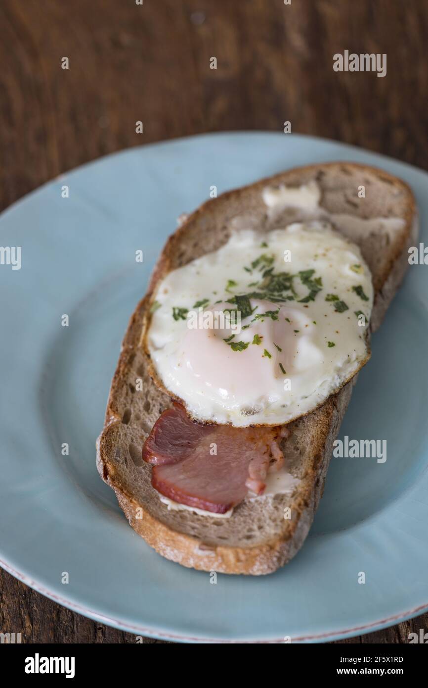 bread with grilled ham and egg Stock Photo