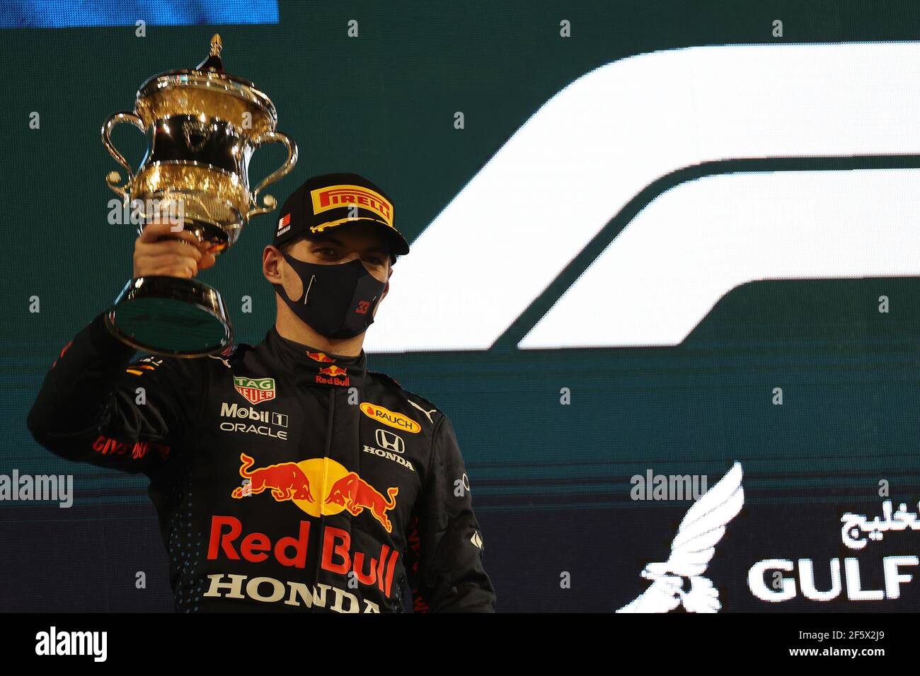 Max Verstappen (NLD) Red Bull Racing celebrates his second position on the podium. Credit: James Moy/Alamy Live News Stock Photo