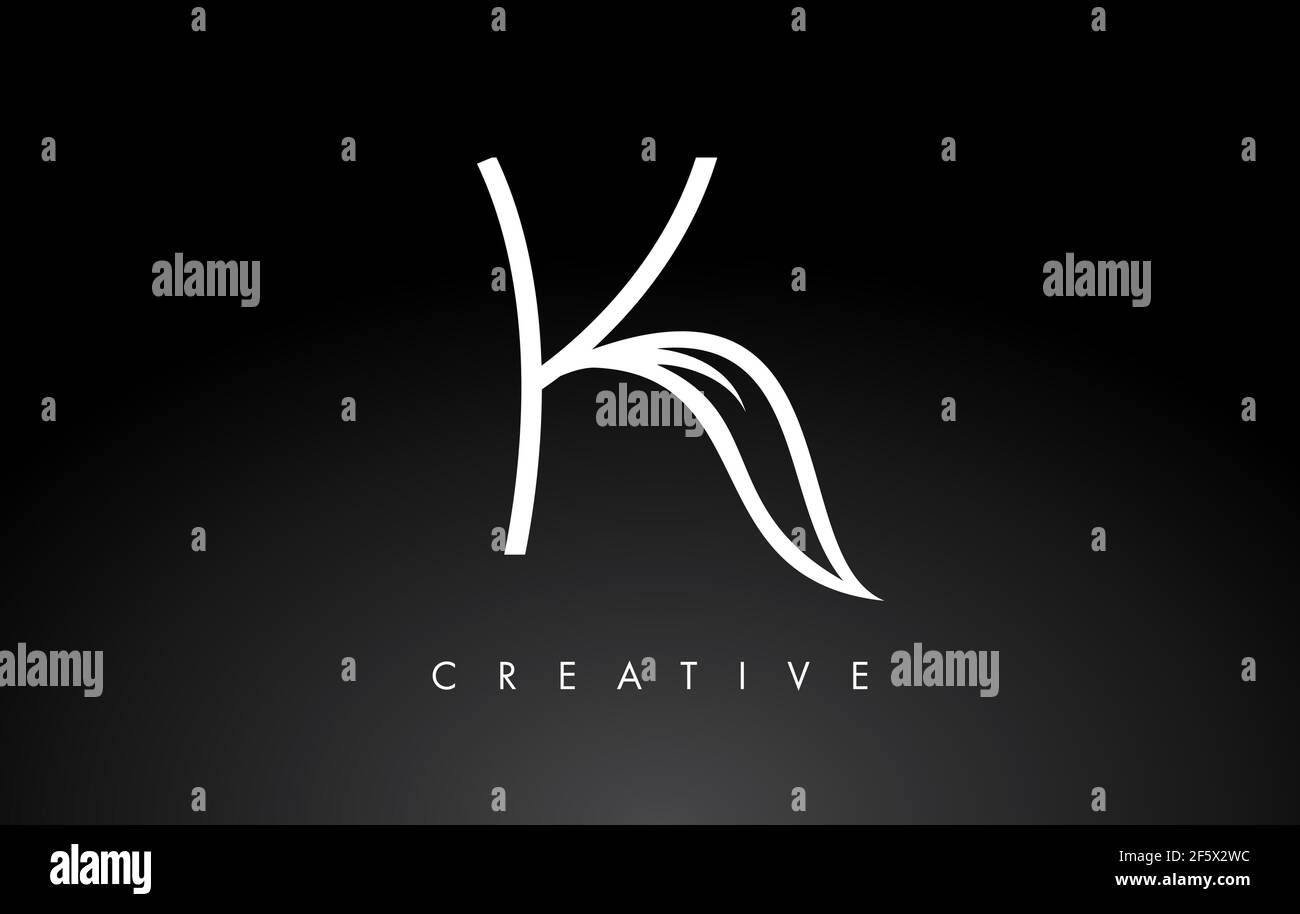 K Letter Logo with Monogram Leaf Concept in Black and White Colors ...