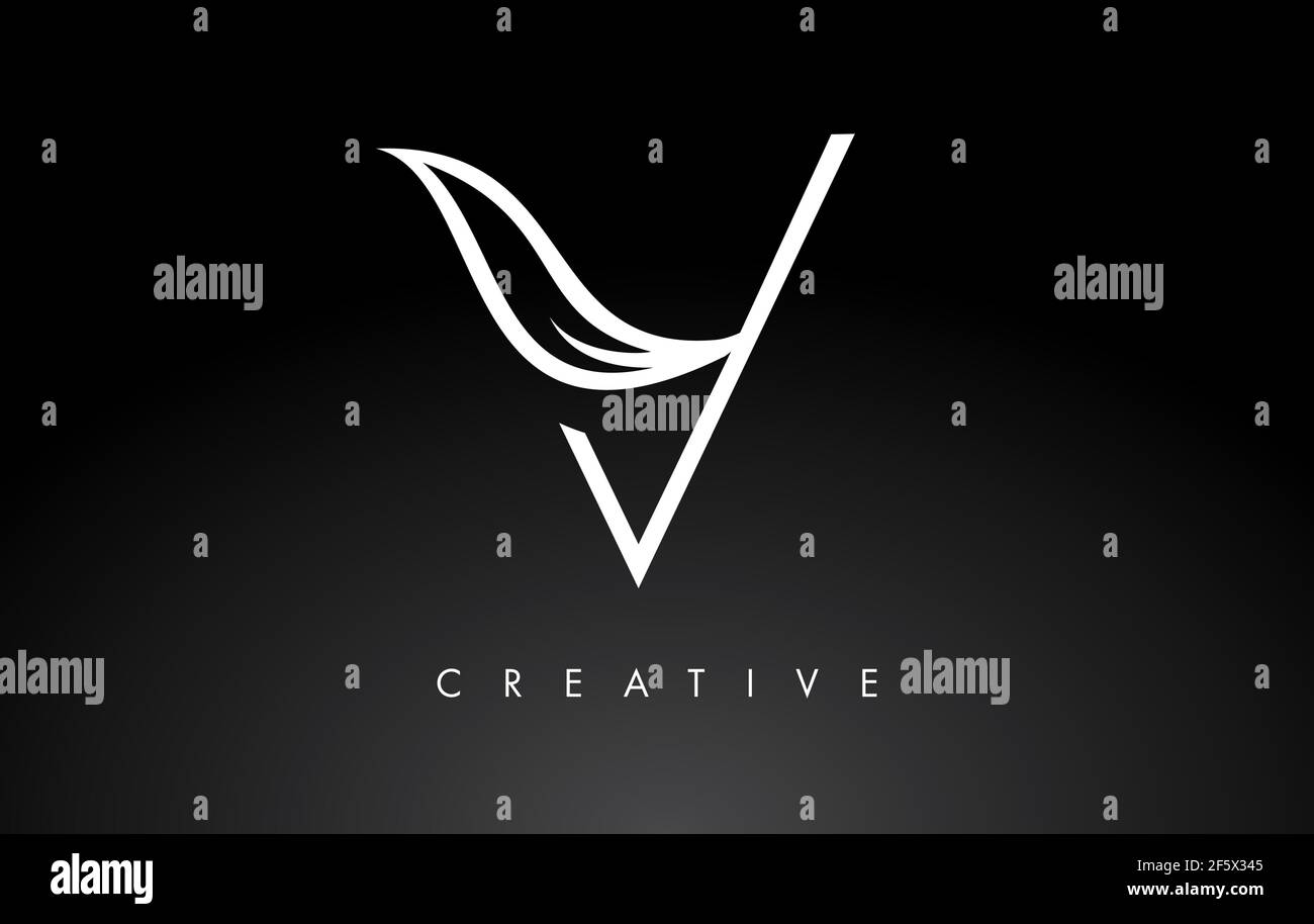 V Letter Logo with Monogram Leaf Concept in Black and White Colors ...