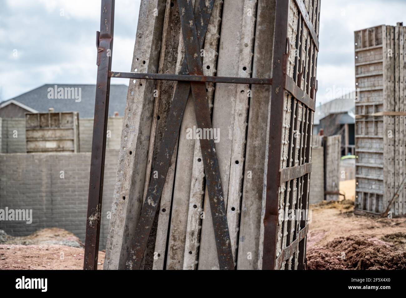 Removable concrete forms used in the construction industry for forming walls Stock Photo Alamy