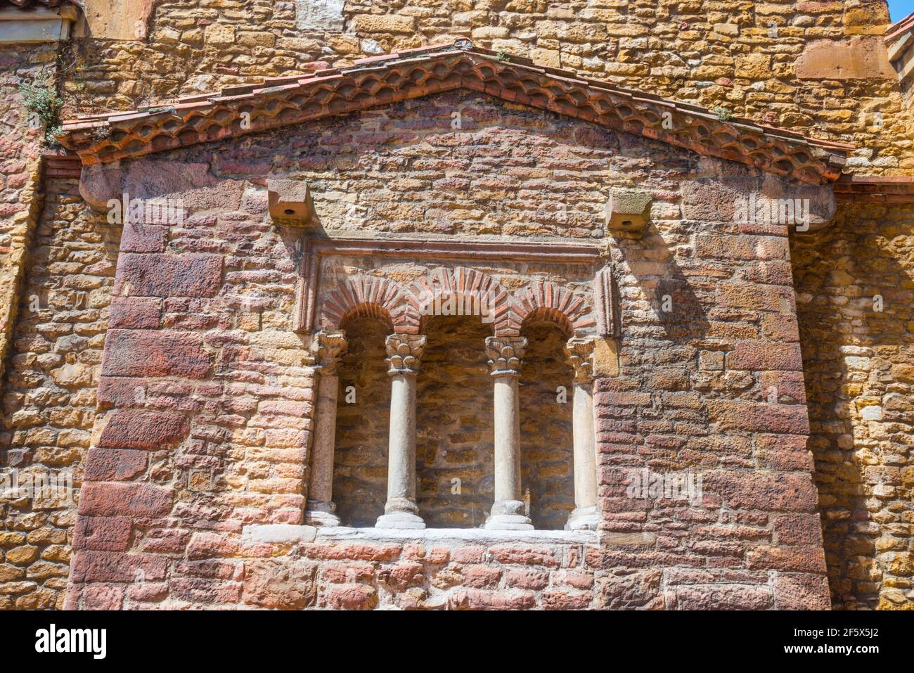Facade of San Tirso El Real church, close view. Oviedo, Spain. Stock Photo