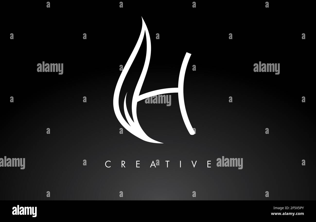 H Letter Logo with Monogram Leaf Concept in Black and White Colors ...