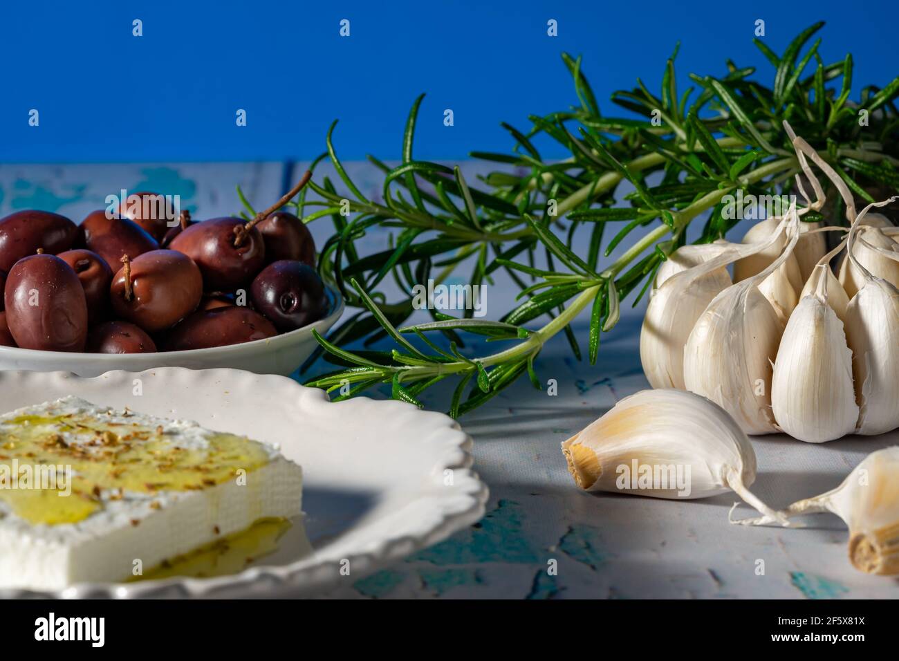 Feta cheese and Kalamata olives Stock Photo Alamy