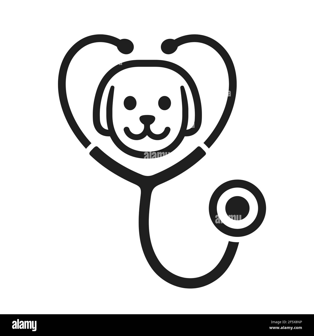 Stethoscope silhouette with dog face icon. Veterinary clinic logo, isolated vector illustration. Stock Vector