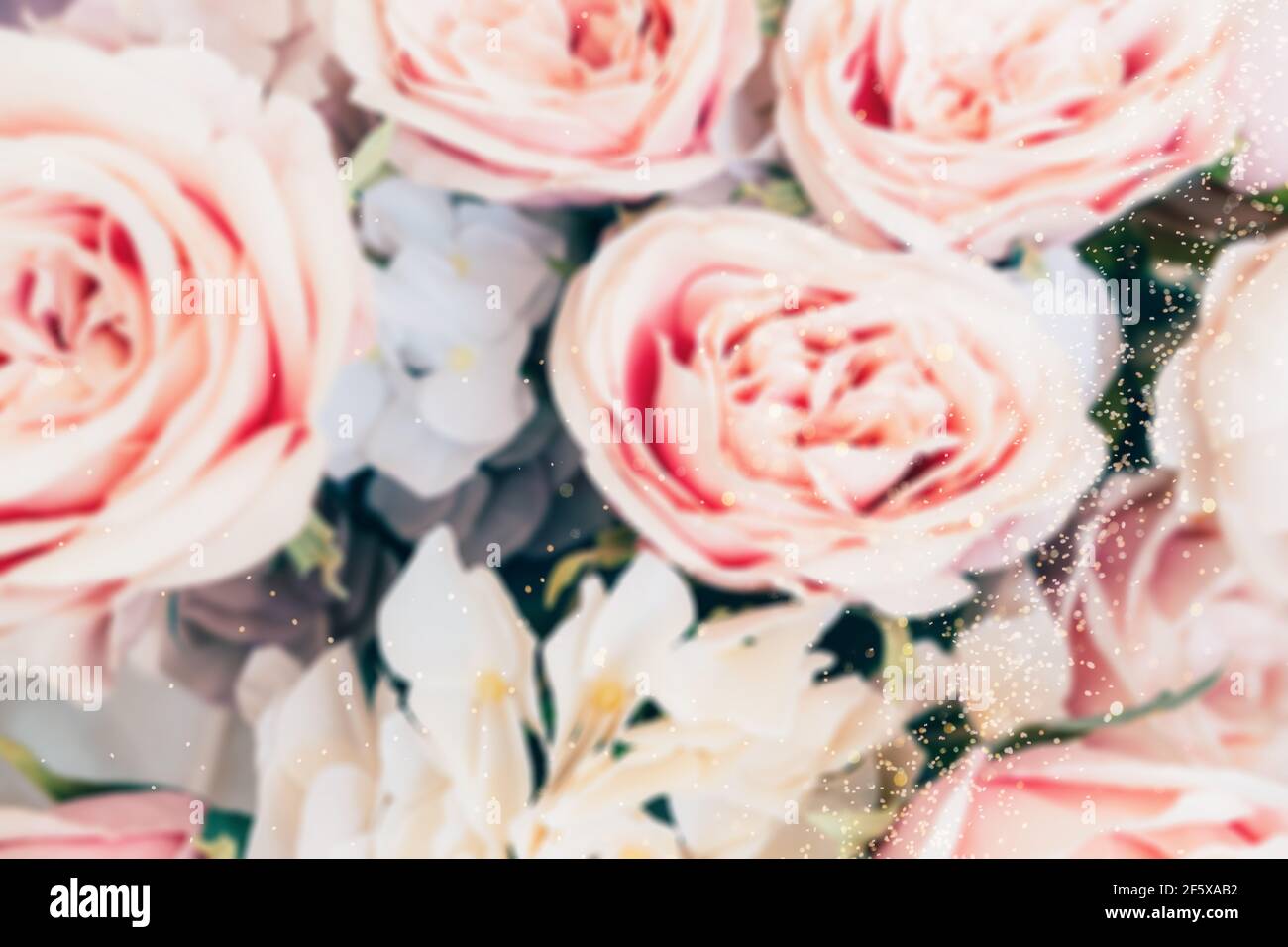 Blurred floral background with roses and hydrangeas Stock Photo - Alamy