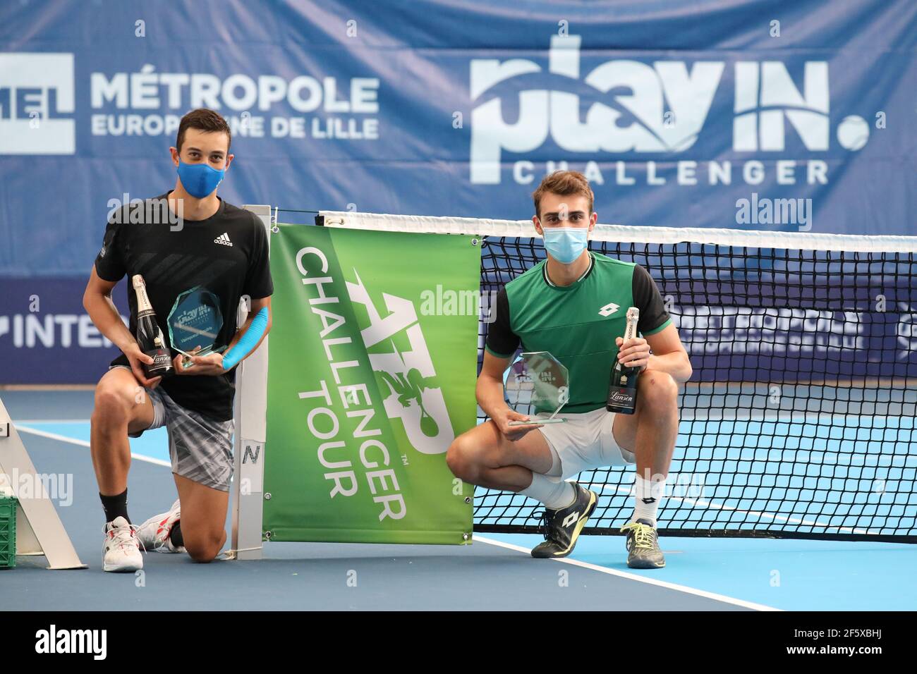 Winner Double Antoine HOANG and Benjamin BONZI France during the Play In  Challenger 2021, ATP Challenger tennis tournament on March 27, 2021 at  Marcel Bernard complex in Lille, France - Photo Laurent