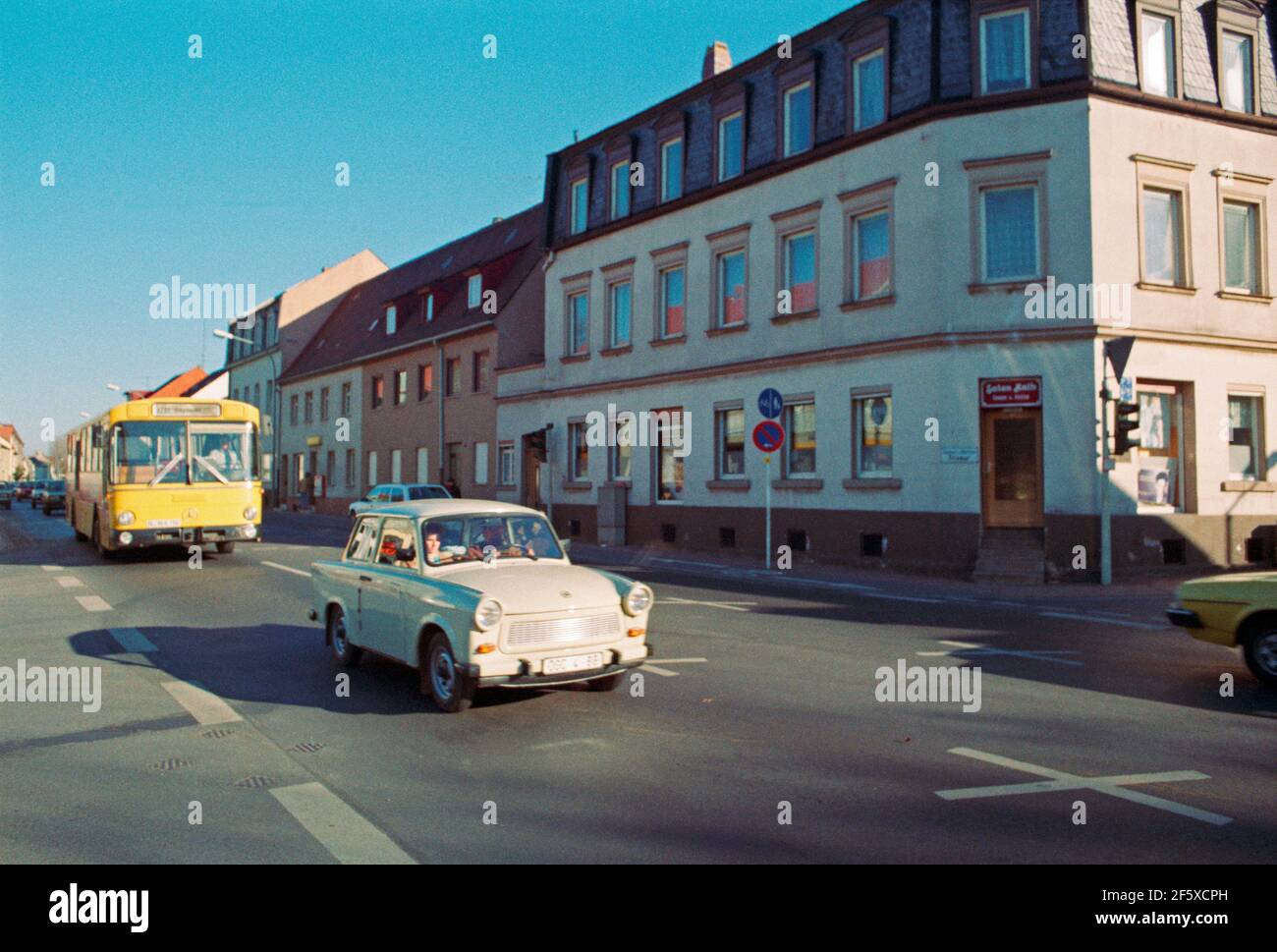 car from the GDR visiting, November 17, 1989, just one week after the Fall of the Berlin Wall, Bamberg, Franconia, Bavaria, Germany Stock Photo