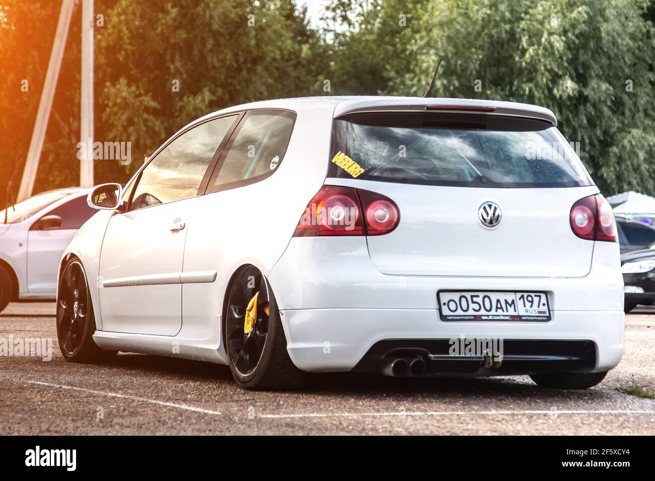 Moscow, Russia - July 06, 2019: White tuned Volkswagen Golf MK5